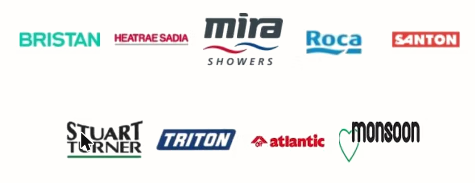 Shower brands we service in Cork: Bristan, Heatrae Sadia, Mira, Roca, Santon, Stuart Turner, Triton, Atlantic, Monsoon